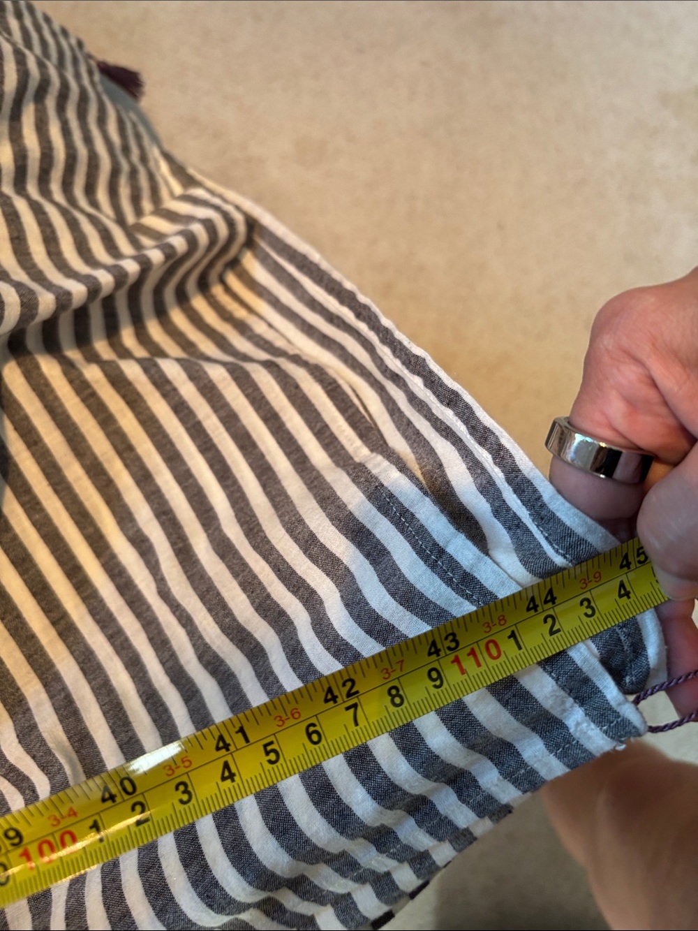Striped Gray and White Dress with Tassel Hem - Picture 6 of 7